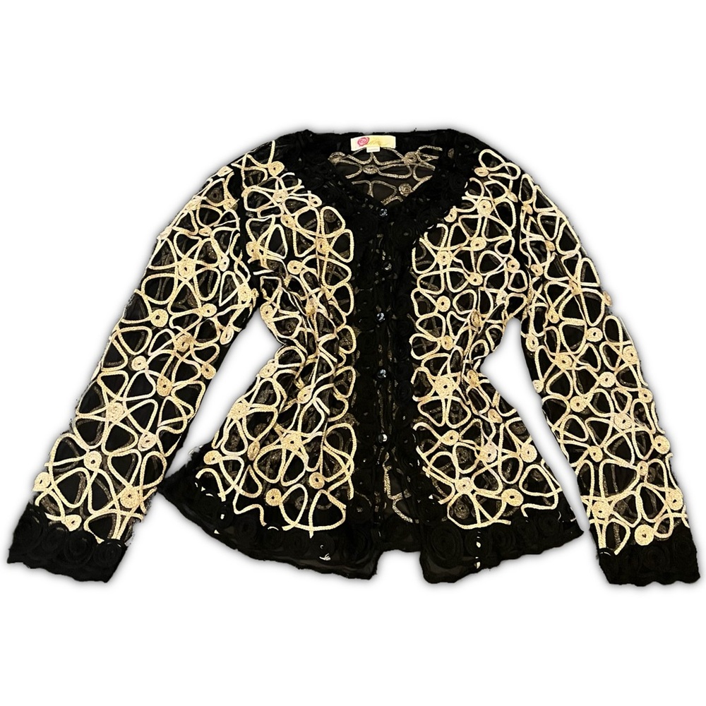 Vintage Early 2000s Mesh lace Black and White Cardigan